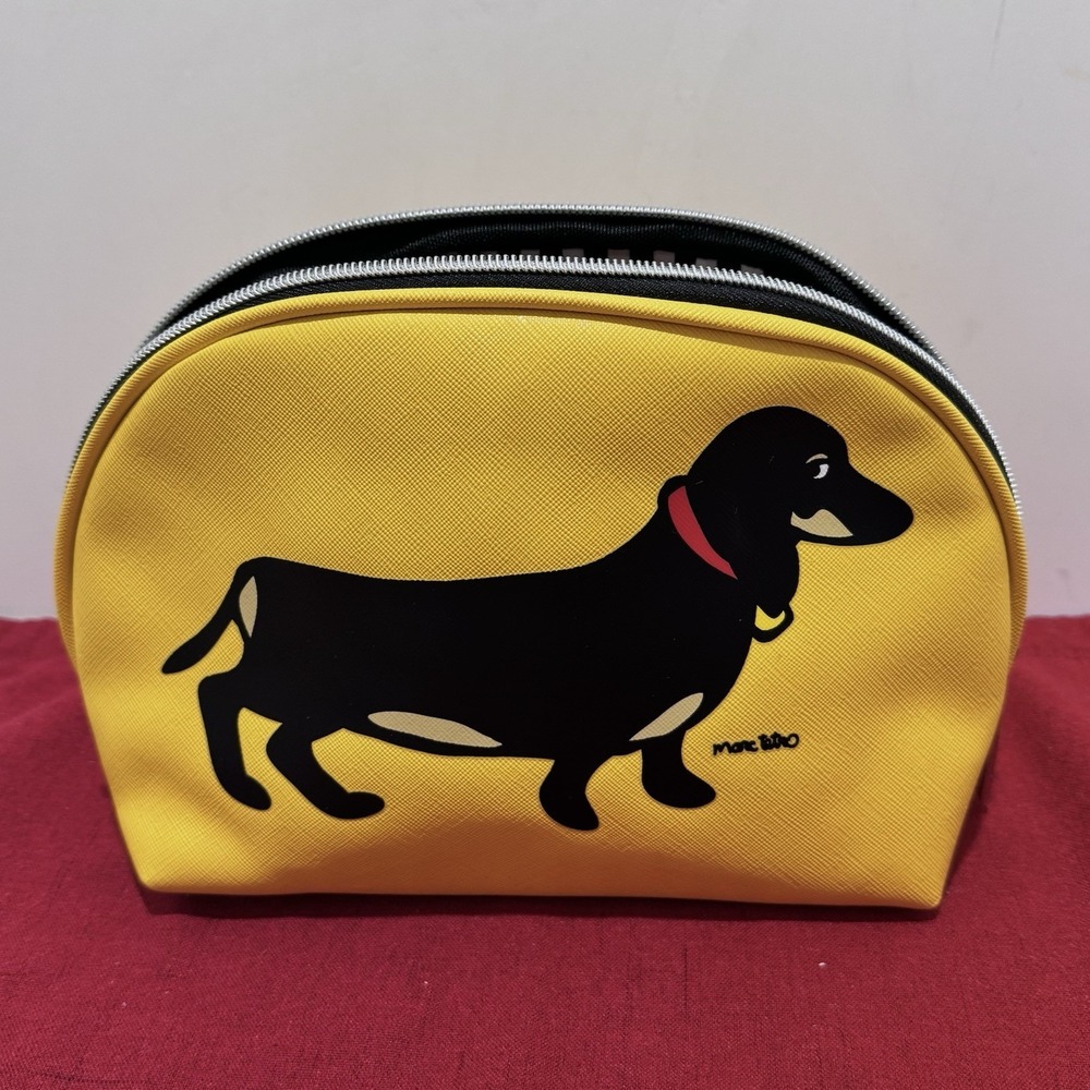 Marc Tetro Dachshund Small Yellow Cosmetic Bag Makeup Zip Pouch Travel Bag